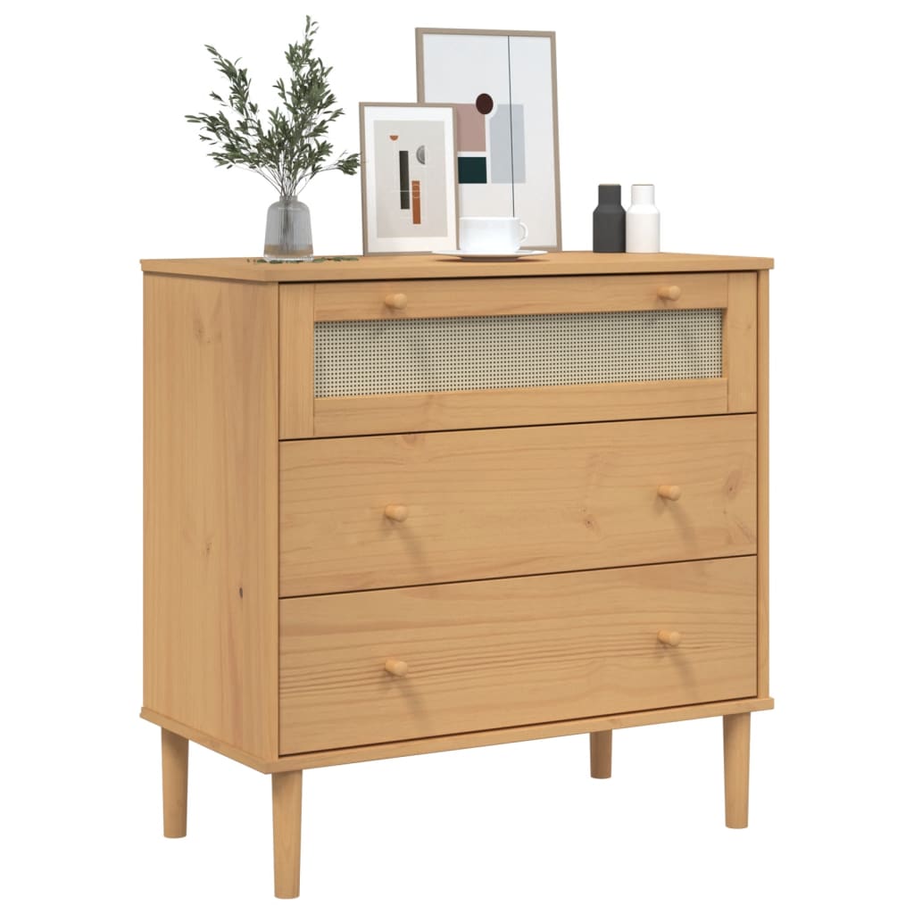 Commode SENJA aspect rotin 80x40x80 cm bois de pin massif