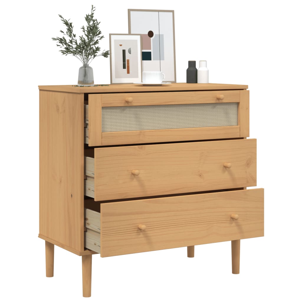 Commode SENJA aspect rotin 80x40x80 cm bois de pin massif