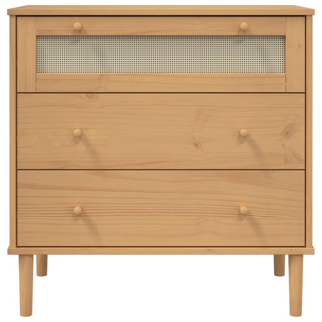 Commode SENJA aspect rotin 80x40x80 cm bois de pin massif