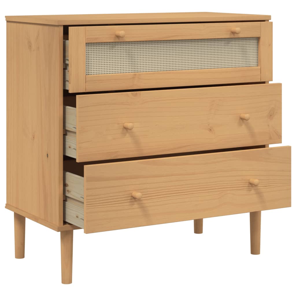 Commode SENJA aspect rotin 80x40x80 cm bois de pin massif