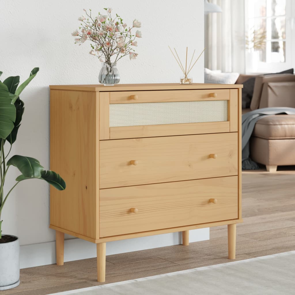 Commode SENJA aspect rotin 80x40x80 cm bois de pin massif