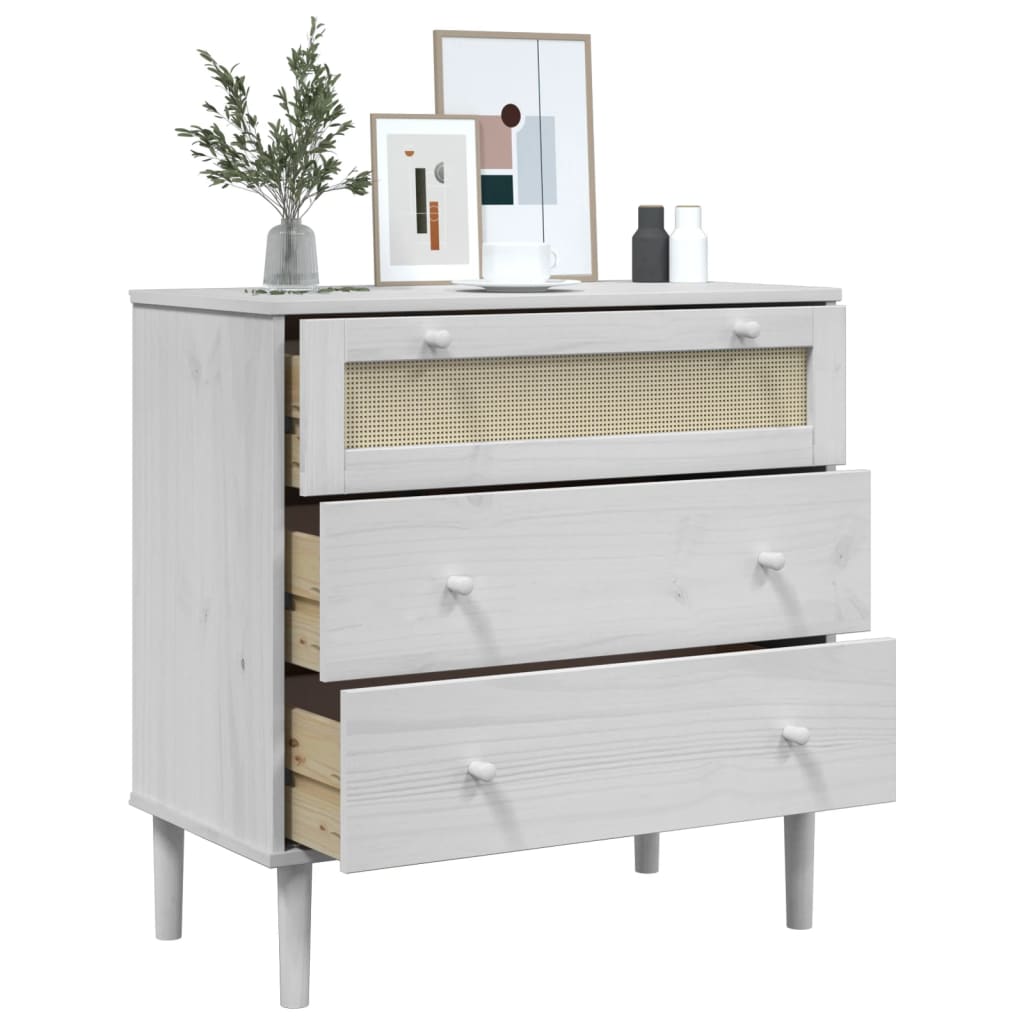 Commode SENJA aspect rotin 80x40x80 cm bois de pin massif