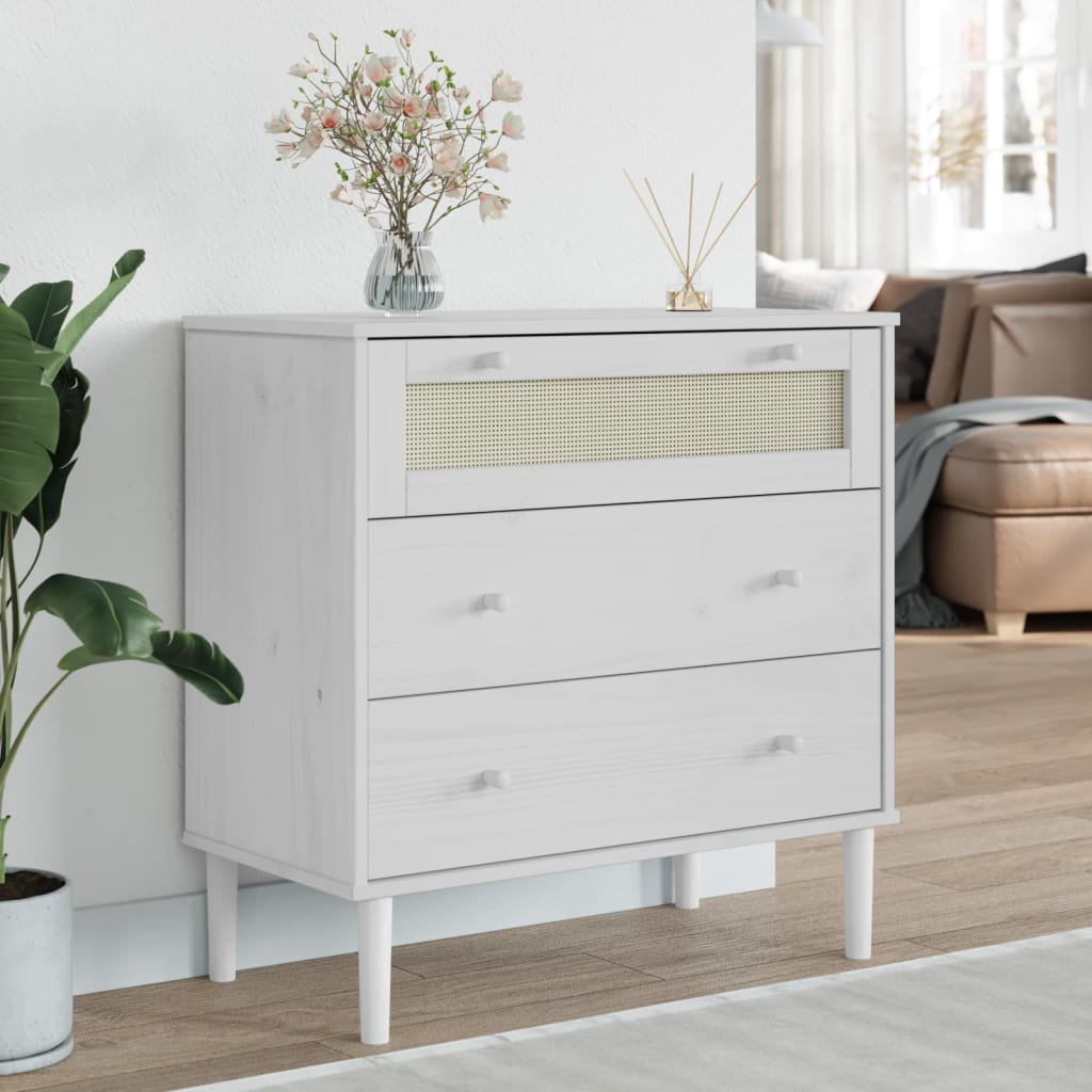 Commode SENJA aspect rotin 80x40x80 cm bois de pin massif