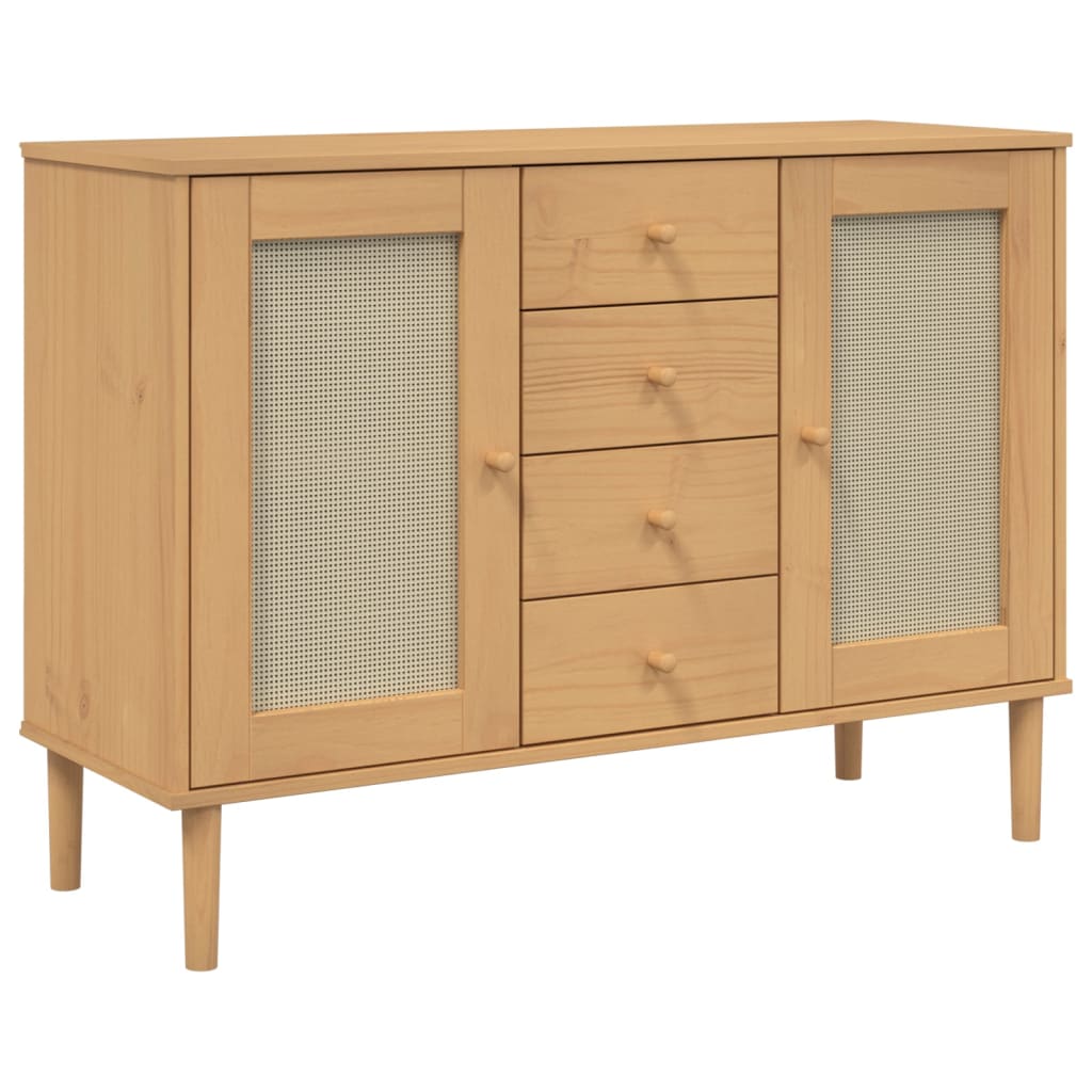 Buffet SENJA aspect rotin 112x40x80 cm bois de pin