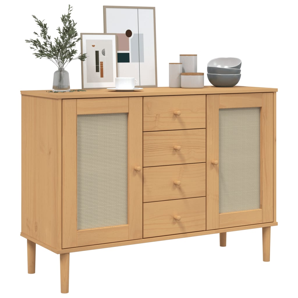 Dressoir SENJA rattan-look 112x40x80 cm grenenhout