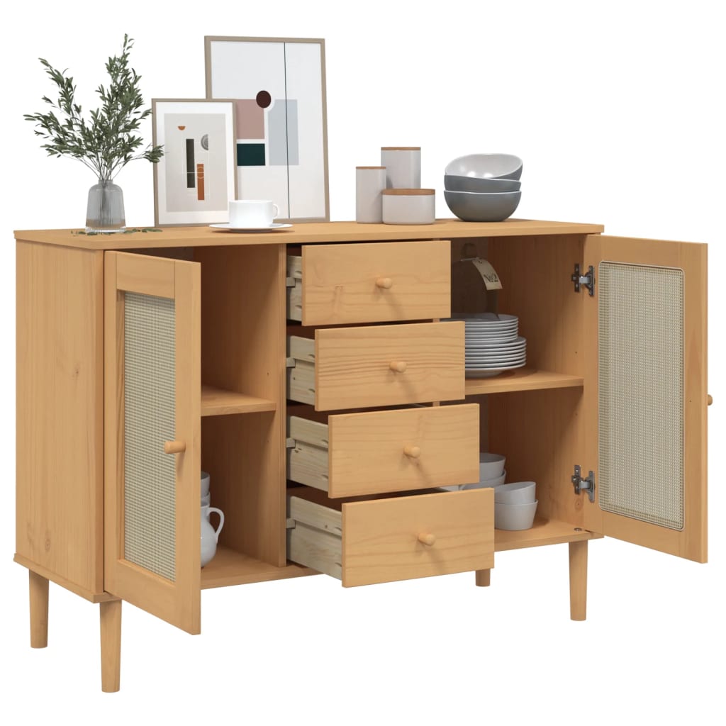 Buffet SENJA aspect rotin 112x40x80 cm bois de pin