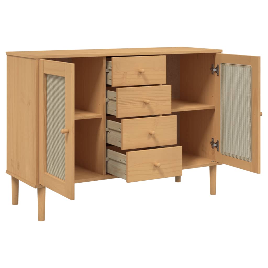 Buffet SENJA aspect rotin 112x40x80 cm bois de pin