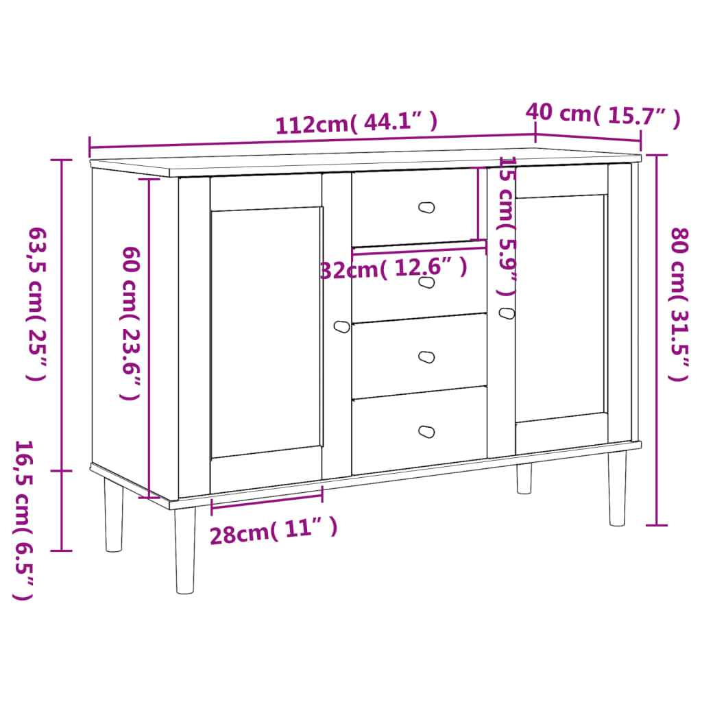 Buffet SENJA aspect rotin 112x40x80 cm bois de pin