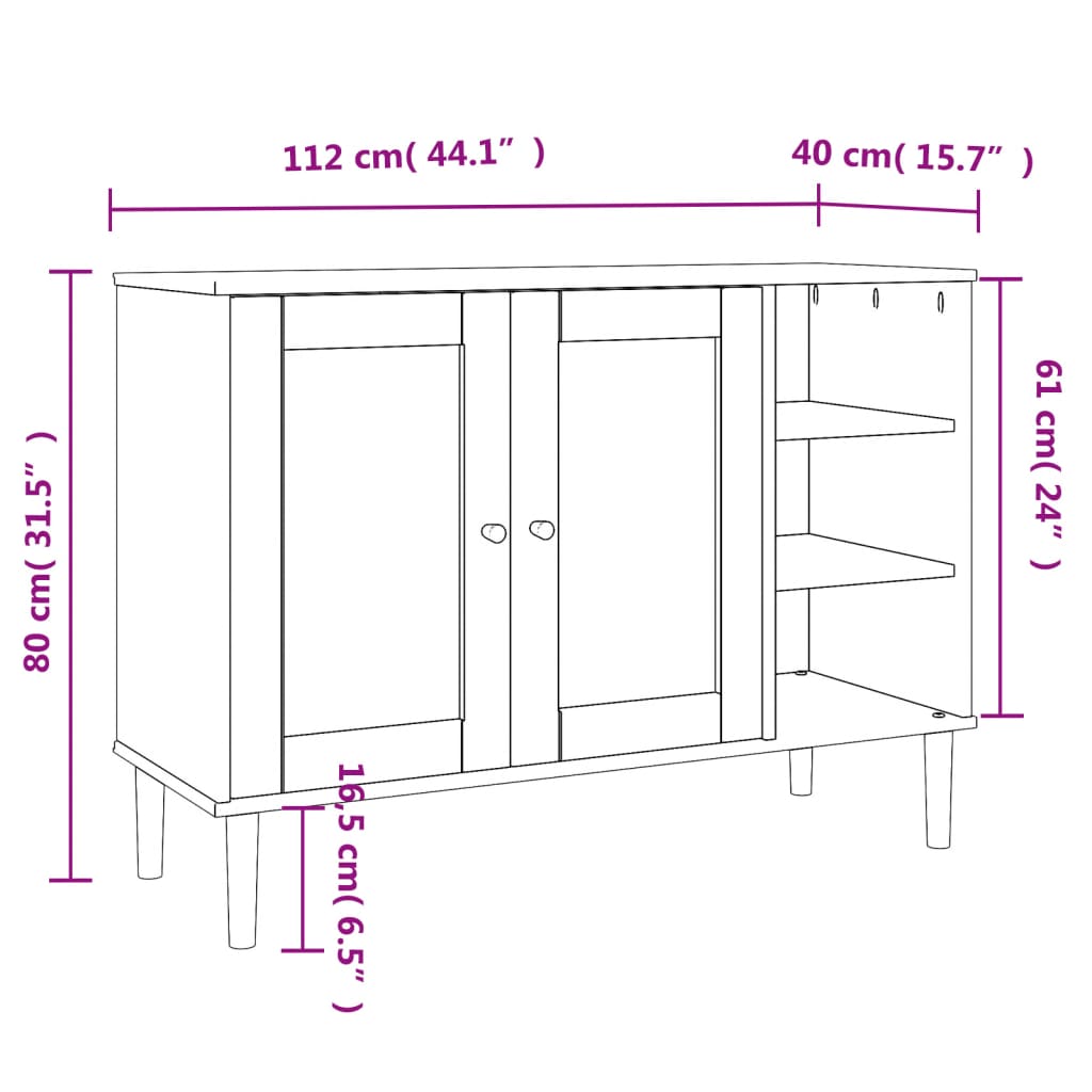 Buffet SENJA 112x40x80 cm rotin bois de pin massif