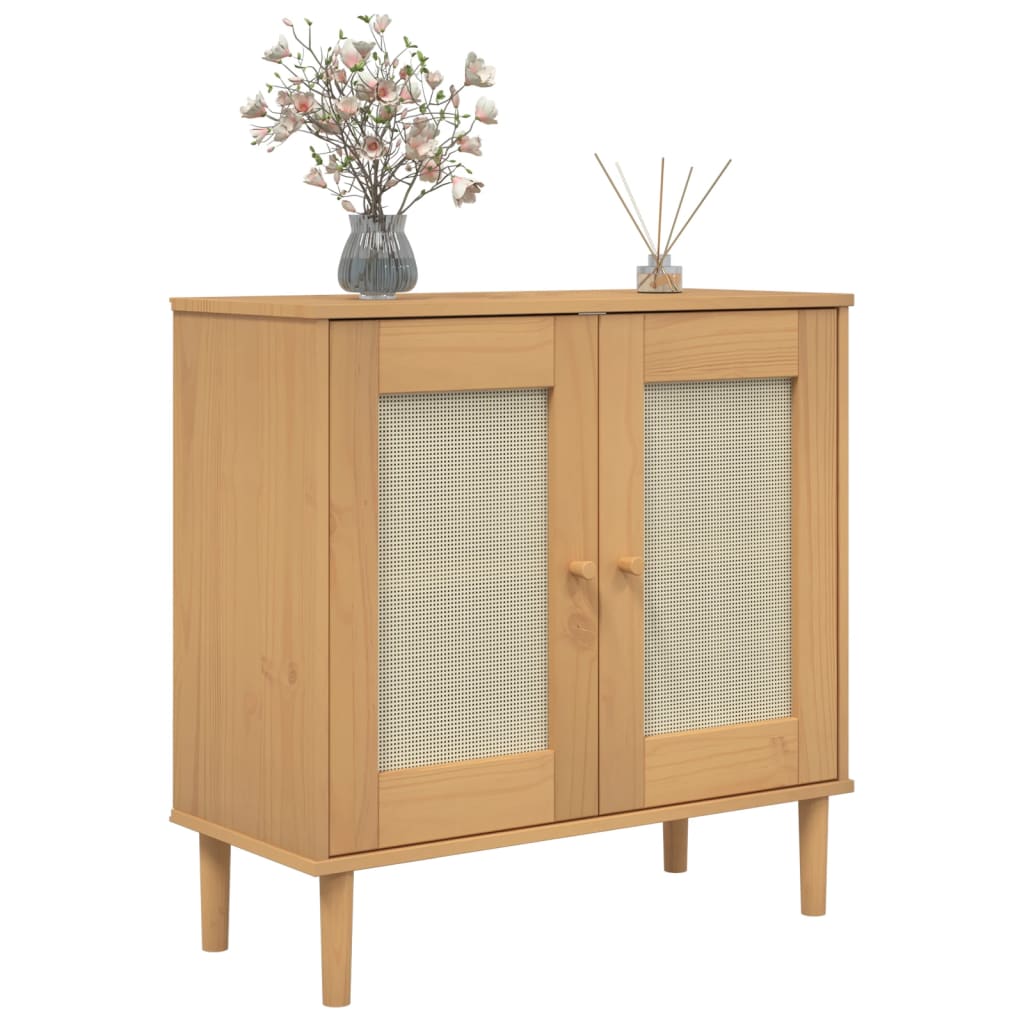 Buffet SENJA 80x35x80 cm aspect rotin bois de pin massif