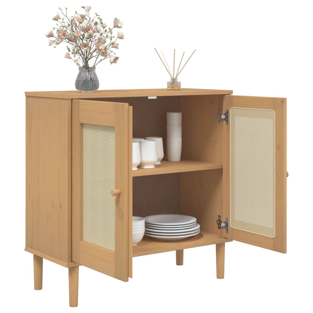 Buffet SENJA 80x35x80 cm aspect rotin bois de pin massif