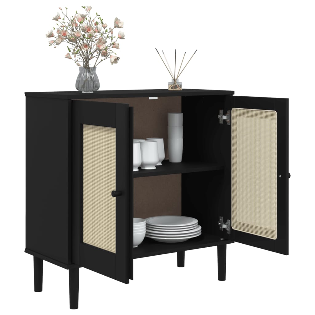 Buffet SENJA 80x35x80 cm aspect rotin bois de pin massif