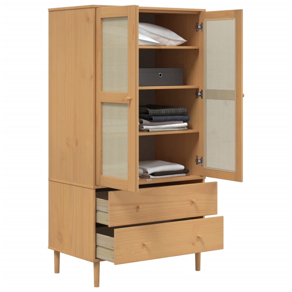 Armoire SENJA 90x55x175 cm aspect rotin bois de pin