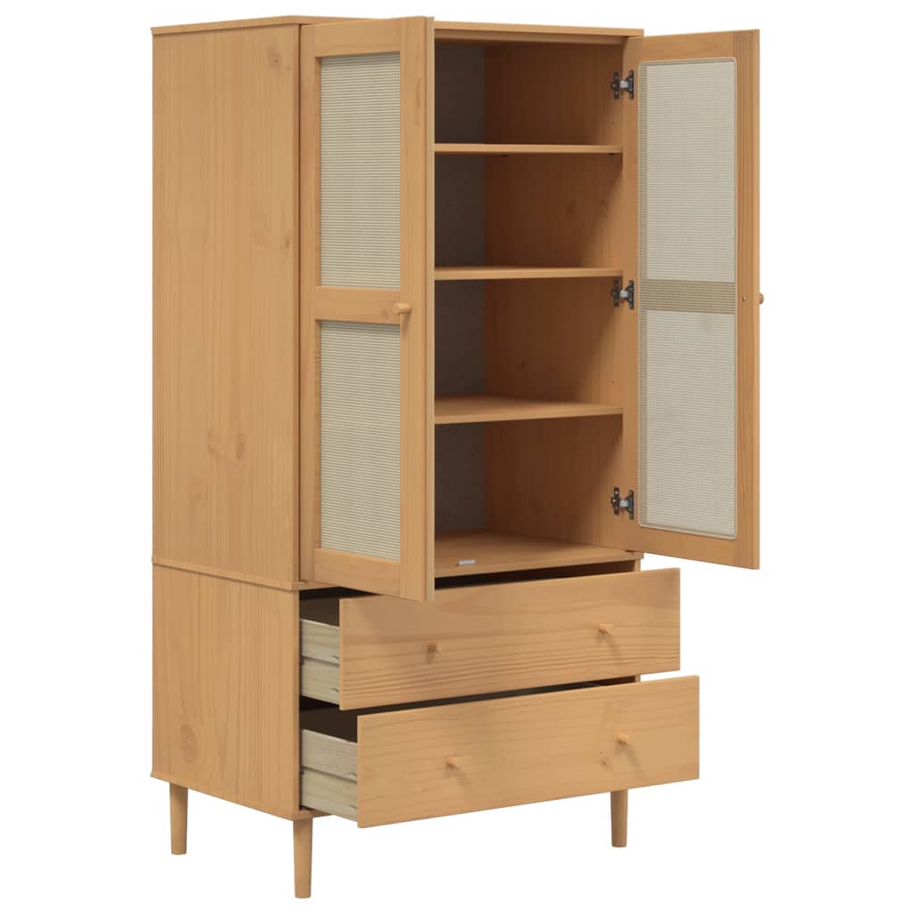 Armoire SENJA 90x55x175 cm aspect rotin bois de pin