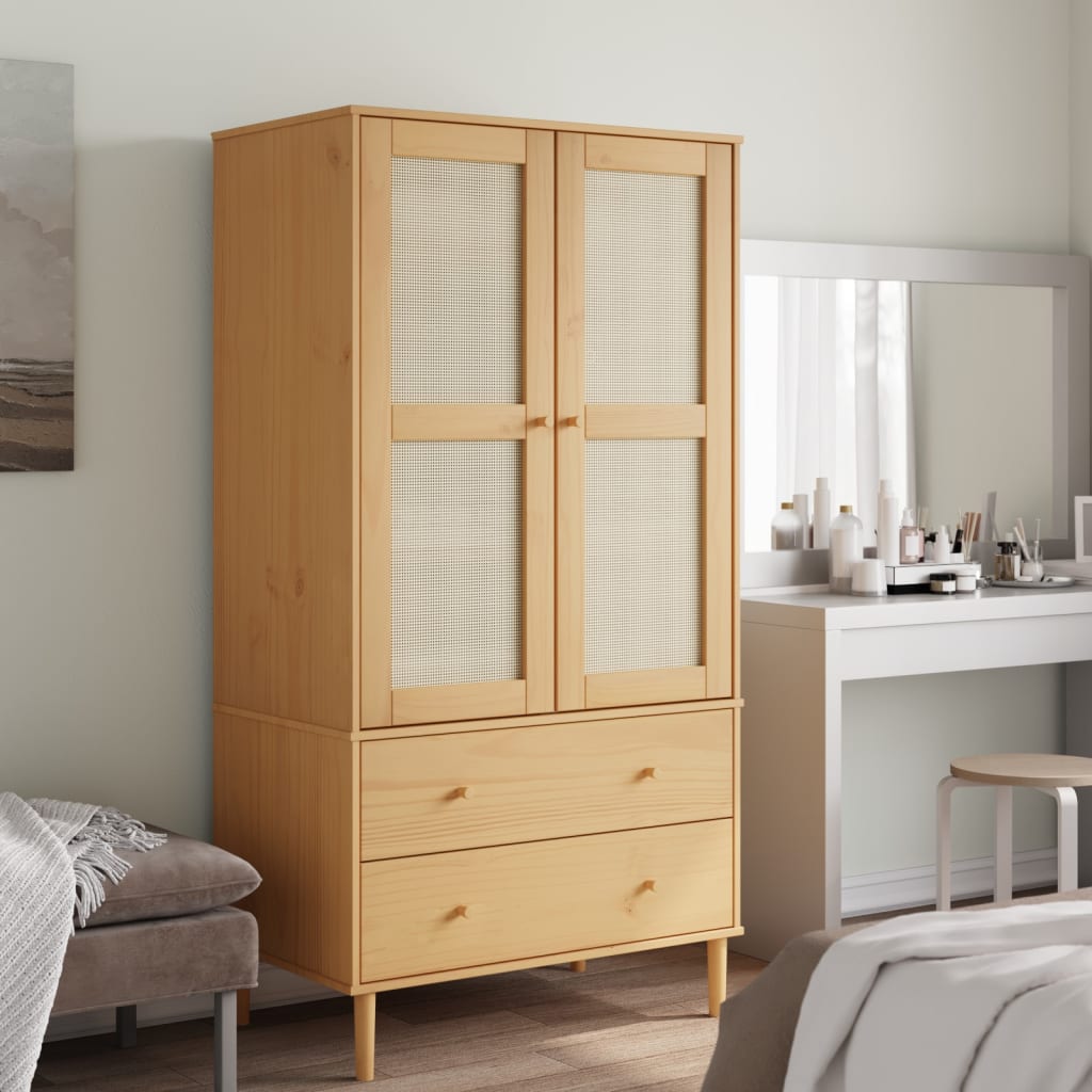 Armoire SENJA 90x55x175 cm aspect rotin bois de pin