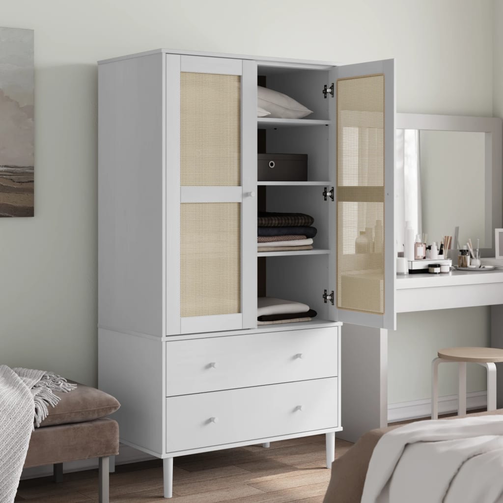 Armoire SENJA 90x55x175 cm aspect rotin bois de pin