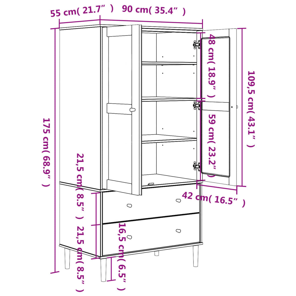 Armoire SENJA 90x55x175 cm aspect rotin bois de pin