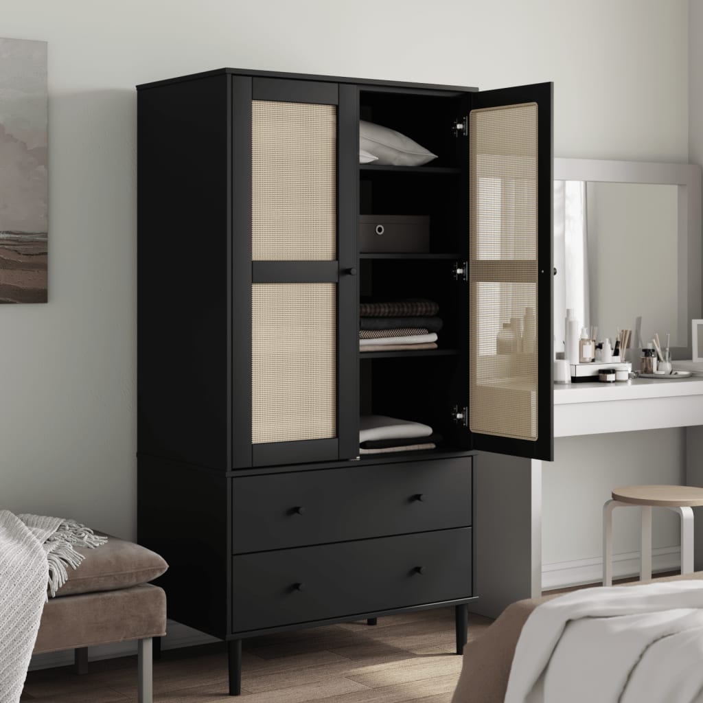 Armoire SENJA 90x55x175 cm aspect rotin bois de pin