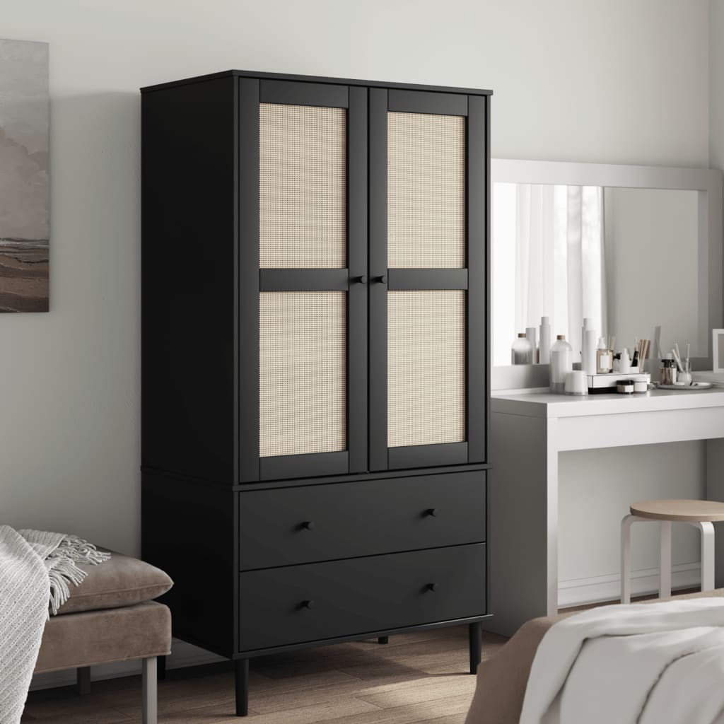 Armoire SENJA 90x55x175 cm aspect rotin bois de pin