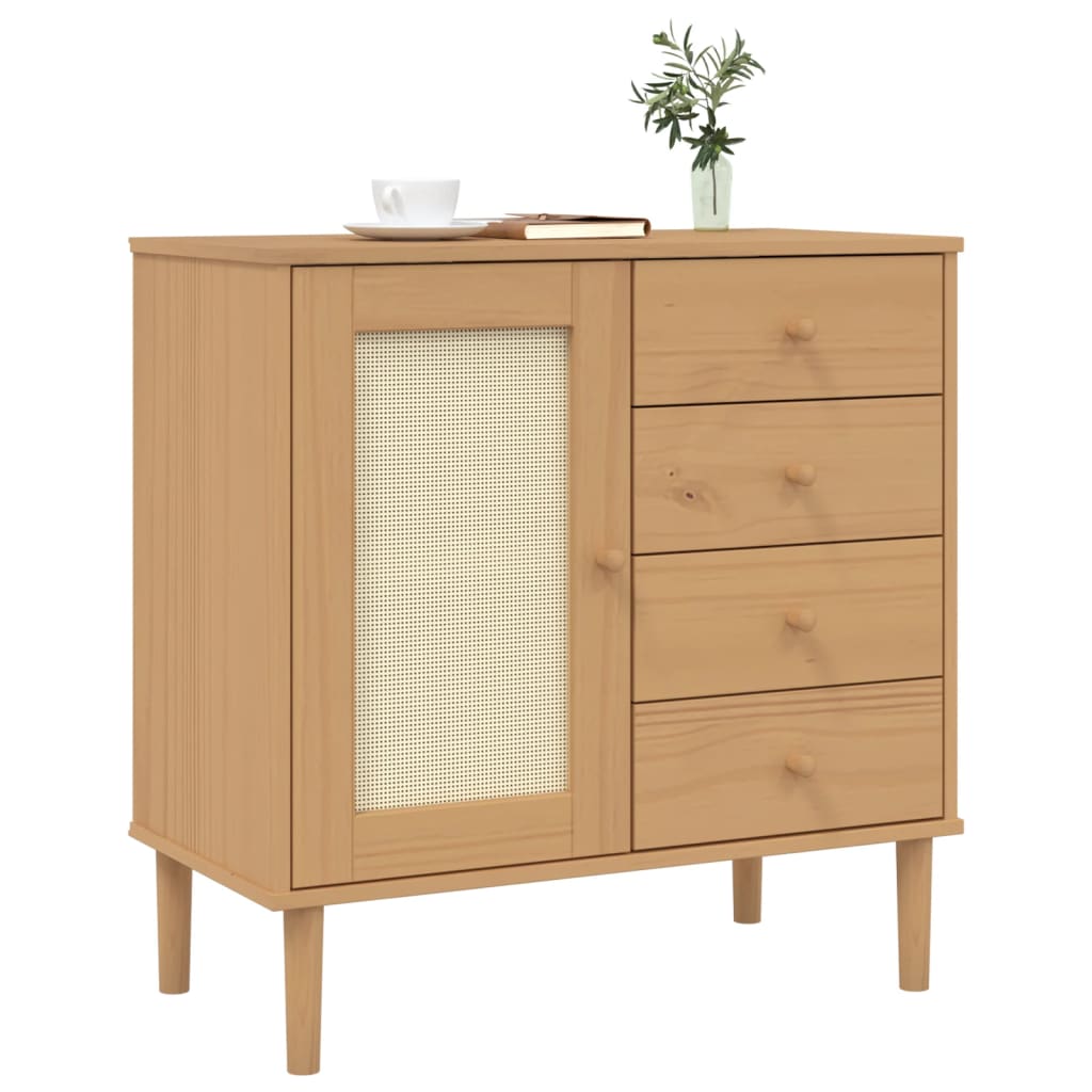 Buffet SENJA 80x40x80 cm aspect rotin bois de pin massif