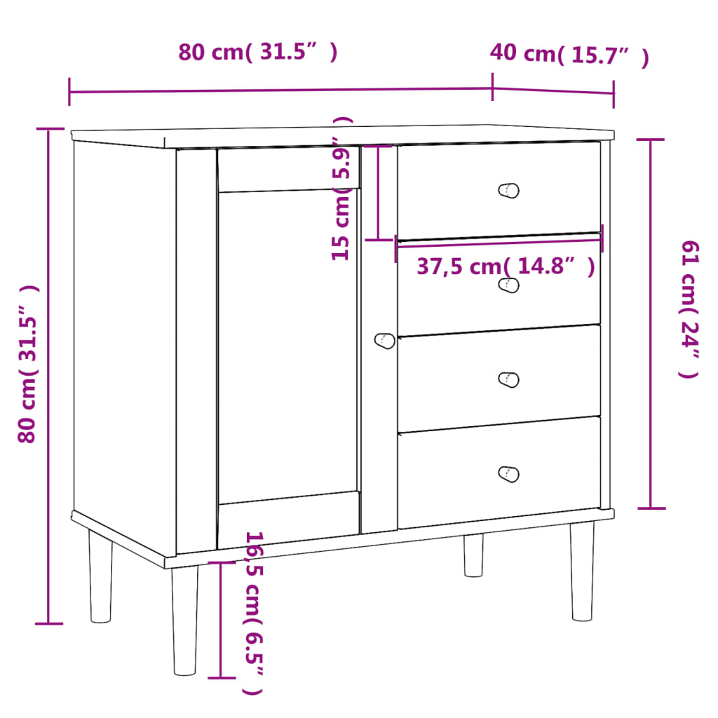 Buffet SENJA 80x40x80 cm aspect rotin bois de pin massif