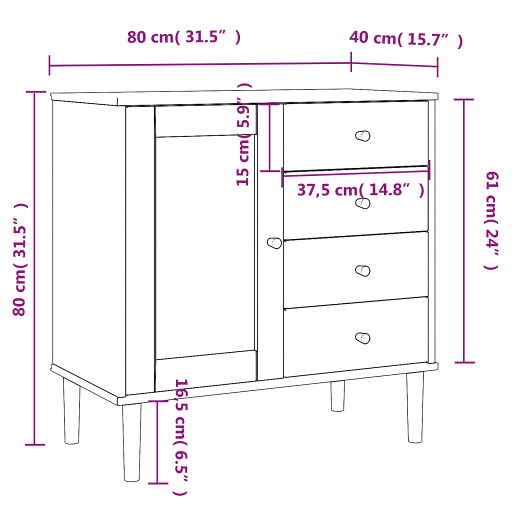 Dressoir SENJA 80x40x80 cm rattan look massief grenenhout