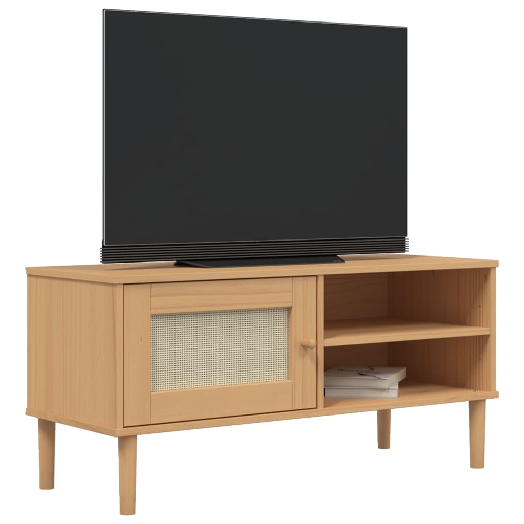 Meuble TV SENJA 106x40x49 cm rotin bois de pin massif