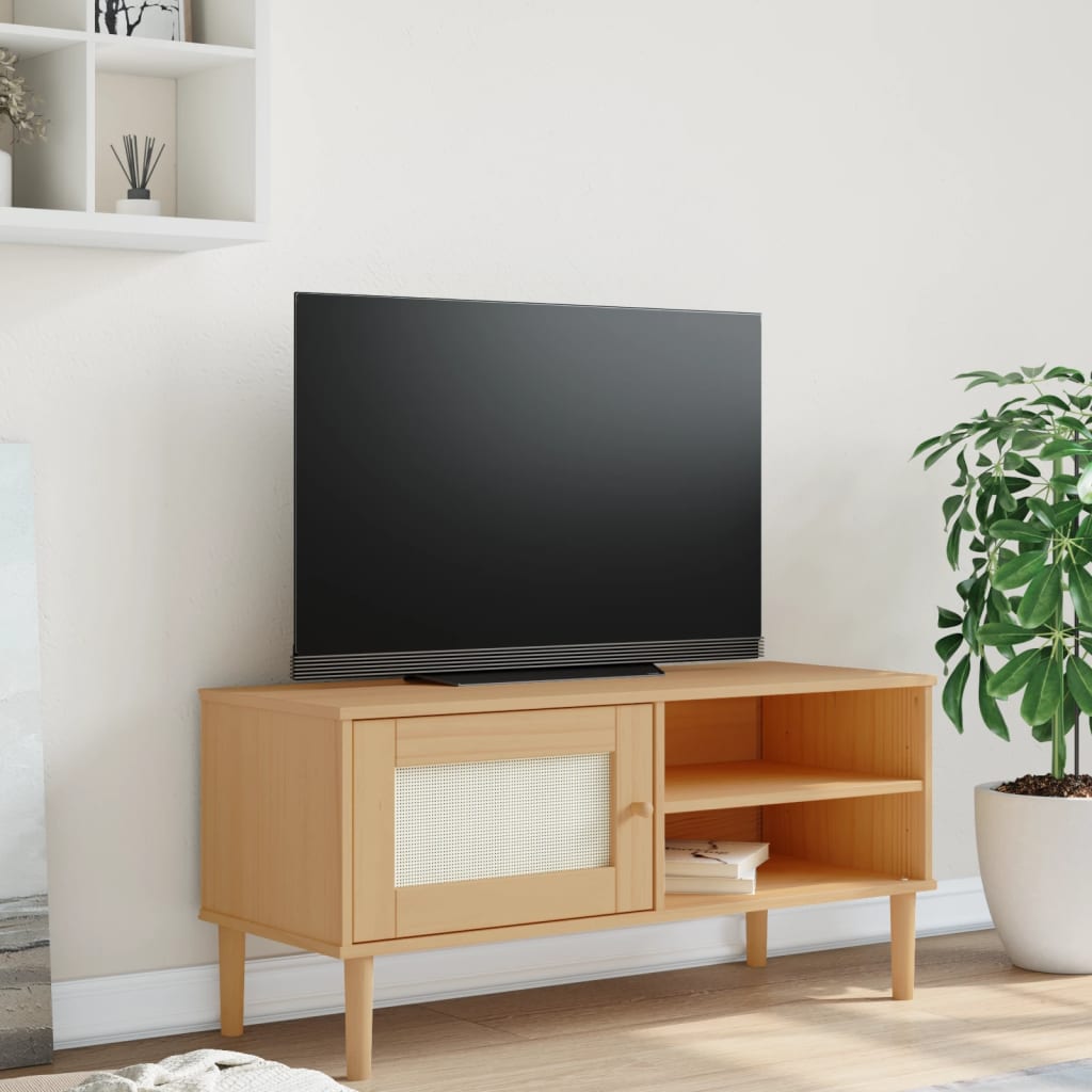 Meuble TV SENJA 106x40x49 cm rotin bois de pin massif