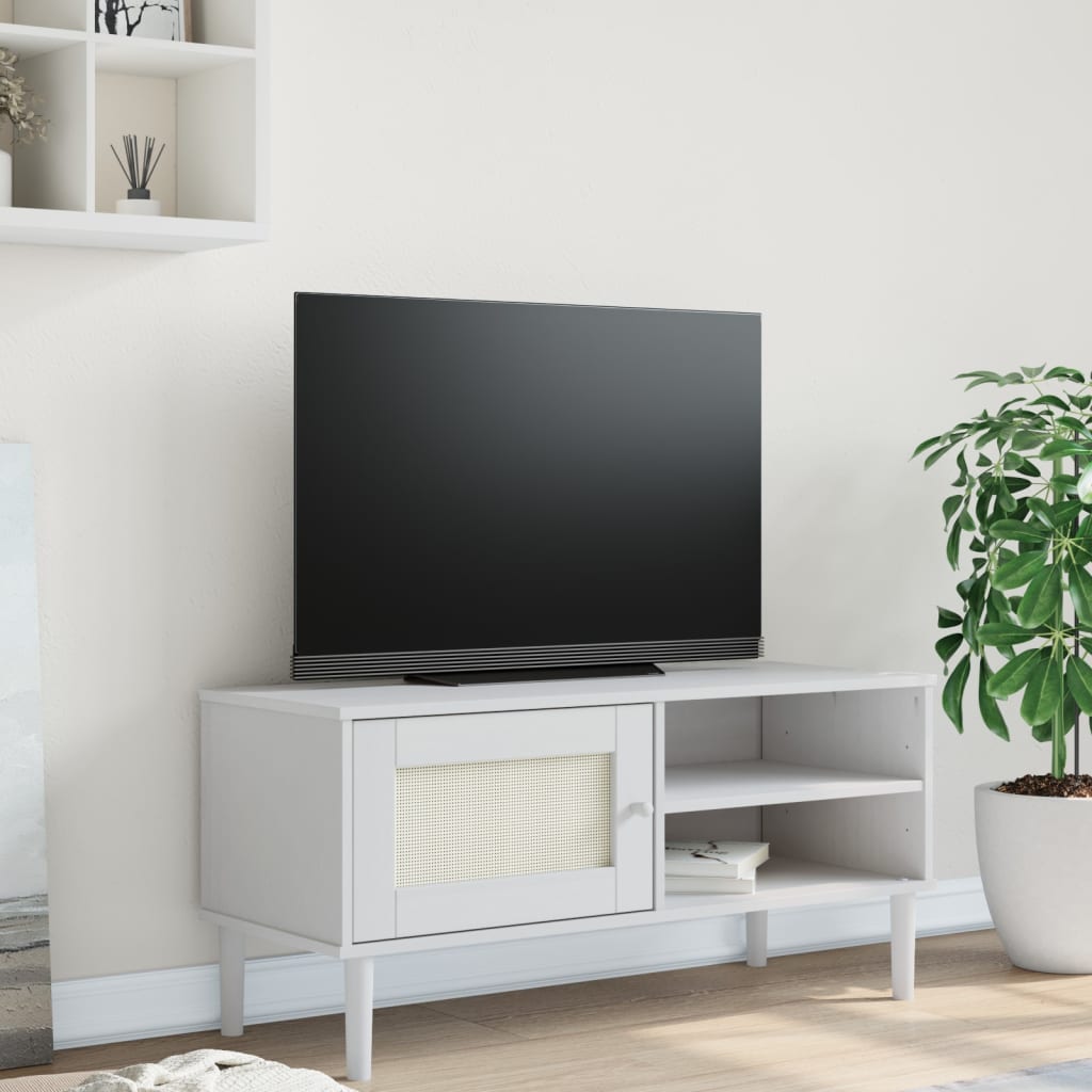 Meuble TV SENJA 106x40x49 cm rotin bois de pin massif