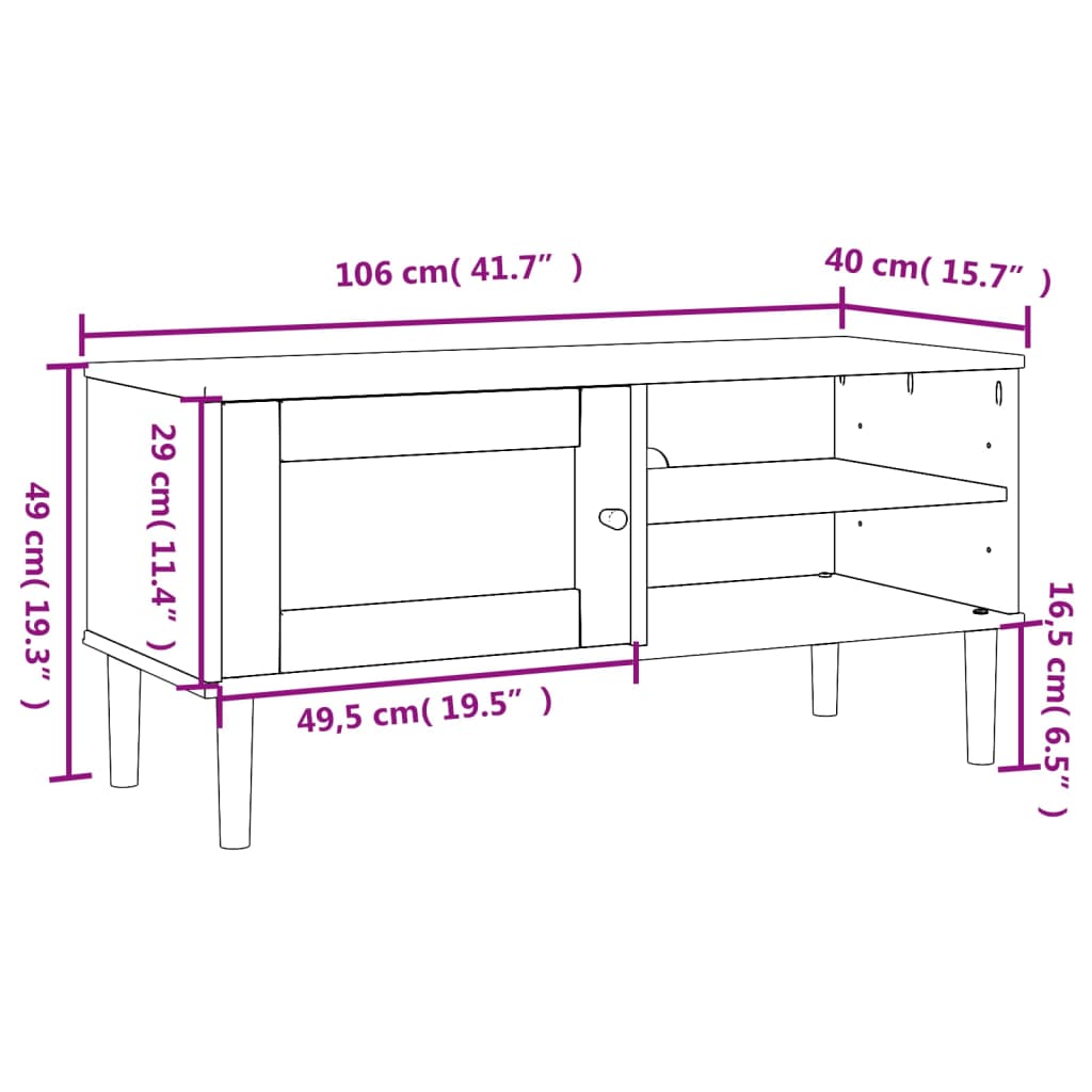 Tv-meubel SENJA 106x40x49 cm rattan massief grenenhout