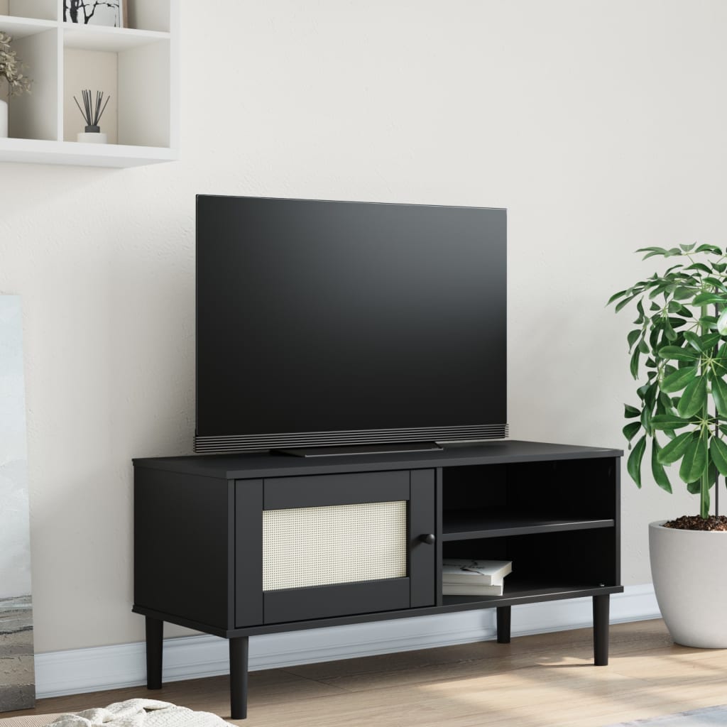 Meuble TV SENJA 106x40x49 cm rotin bois de pin massif