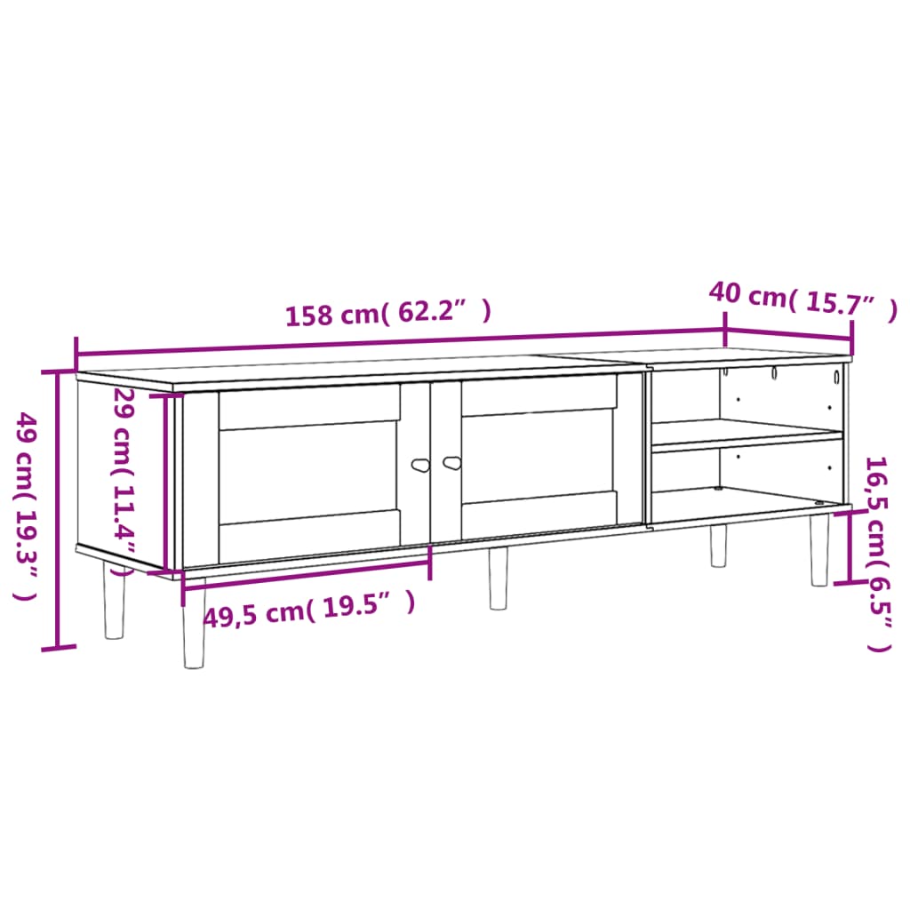 Meuble TV SENJA 158x40x49 cm aspect rotin bois de pin massif