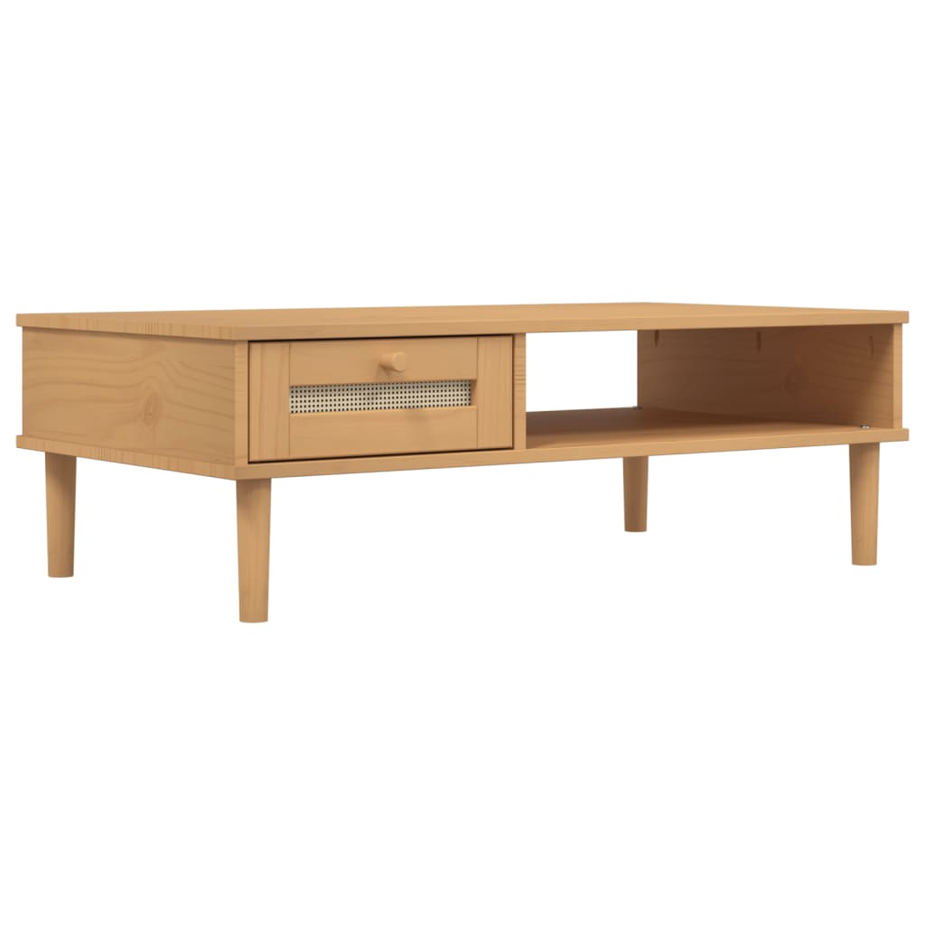 Table basse SENJA 100x55x33 cm aspect rotin bois massif