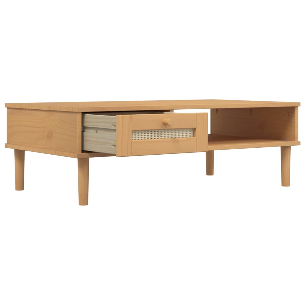 Table basse SENJA 100x55x33 cm aspect rotin bois massif