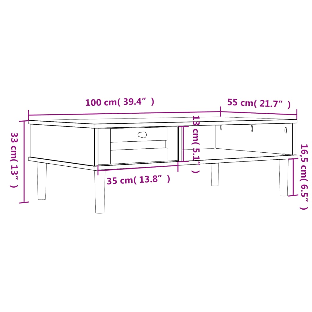 Table basse SENJA 100x55x33 cm aspect rotin bois massif