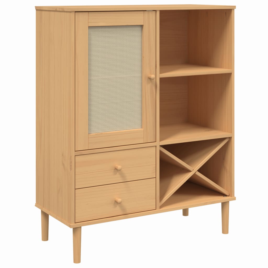 Armoire haute SENJA 90x40x112 cm aspect rotin bois de pin