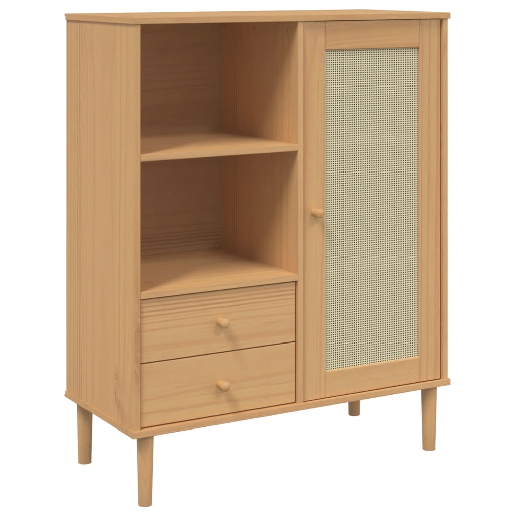 Armoire haute SENJA aspect rotin 90x40x112 cm bois de pin