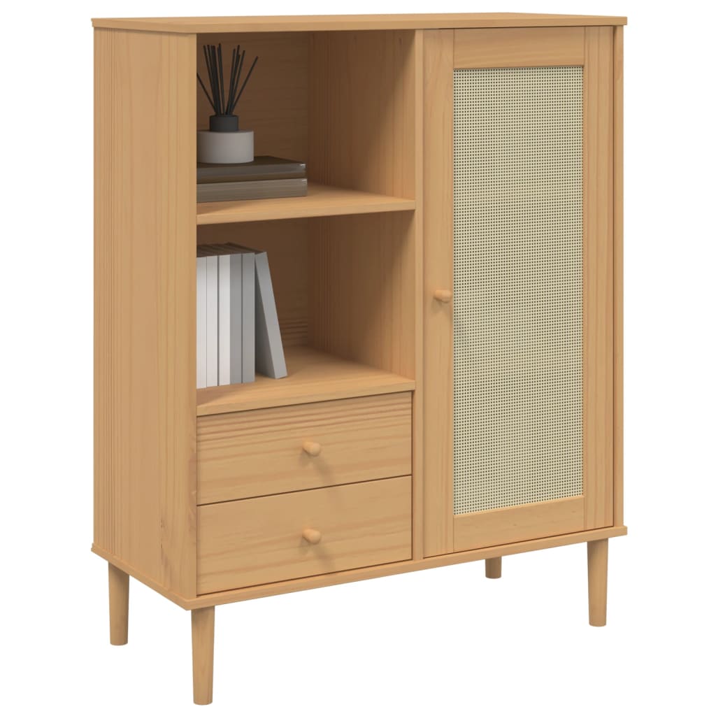 Armoire haute SENJA aspect rotin 90x40x112 cm bois de pin