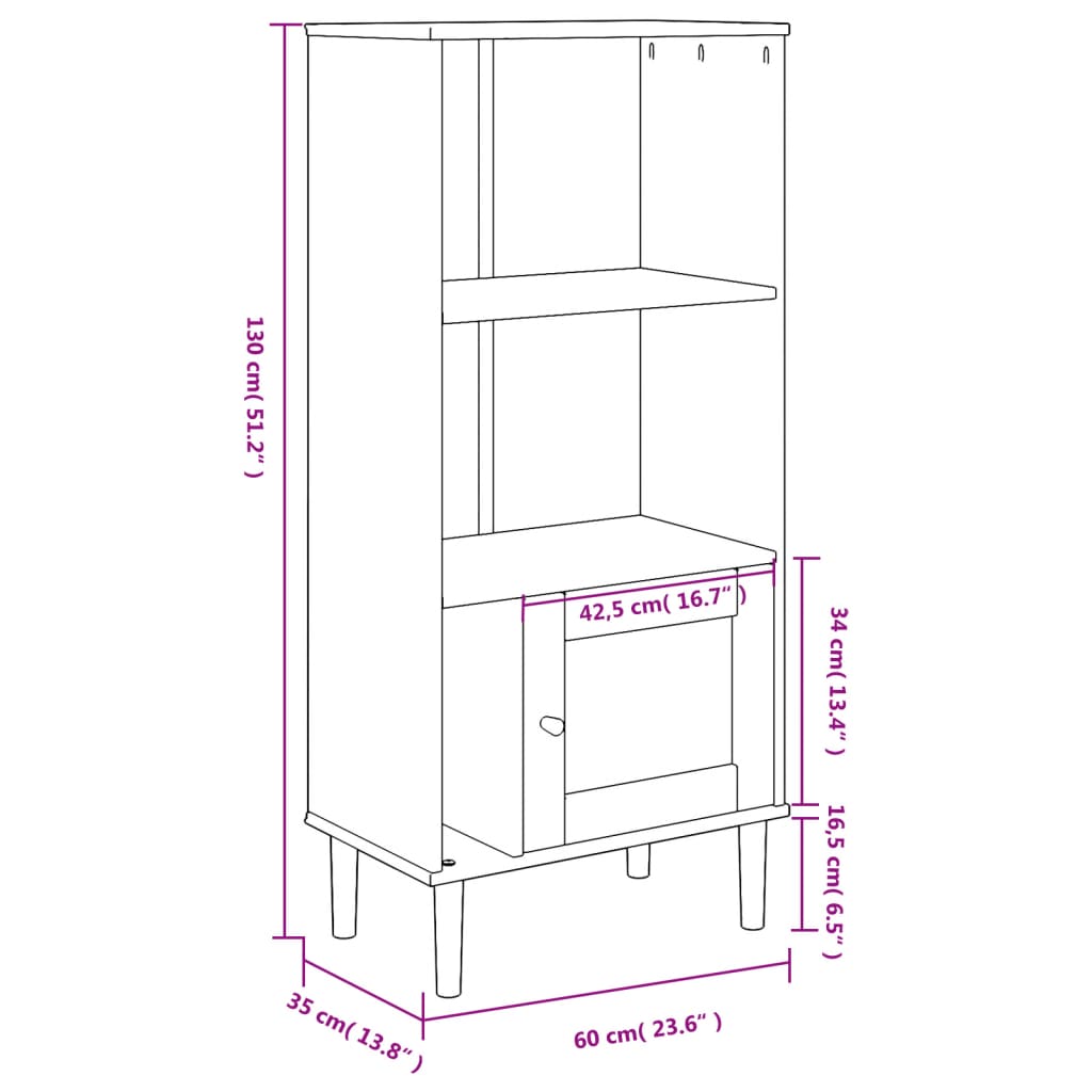 Boekenkast SENJA rattan-look 60x35x130 cm grenenhout