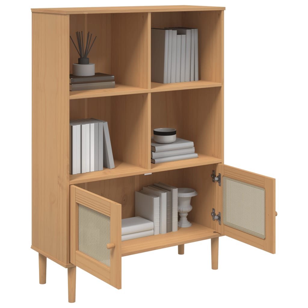 Bibliothèque SENJA aspect rotin 90x35x130 cm bois de pin