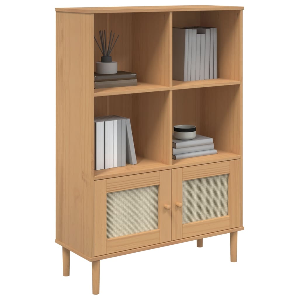 Bibliothèque SENJA aspect rotin 90x35x130 cm bois de pin