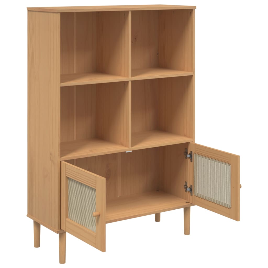 Bibliothèque SENJA aspect rotin 90x35x130 cm bois de pin