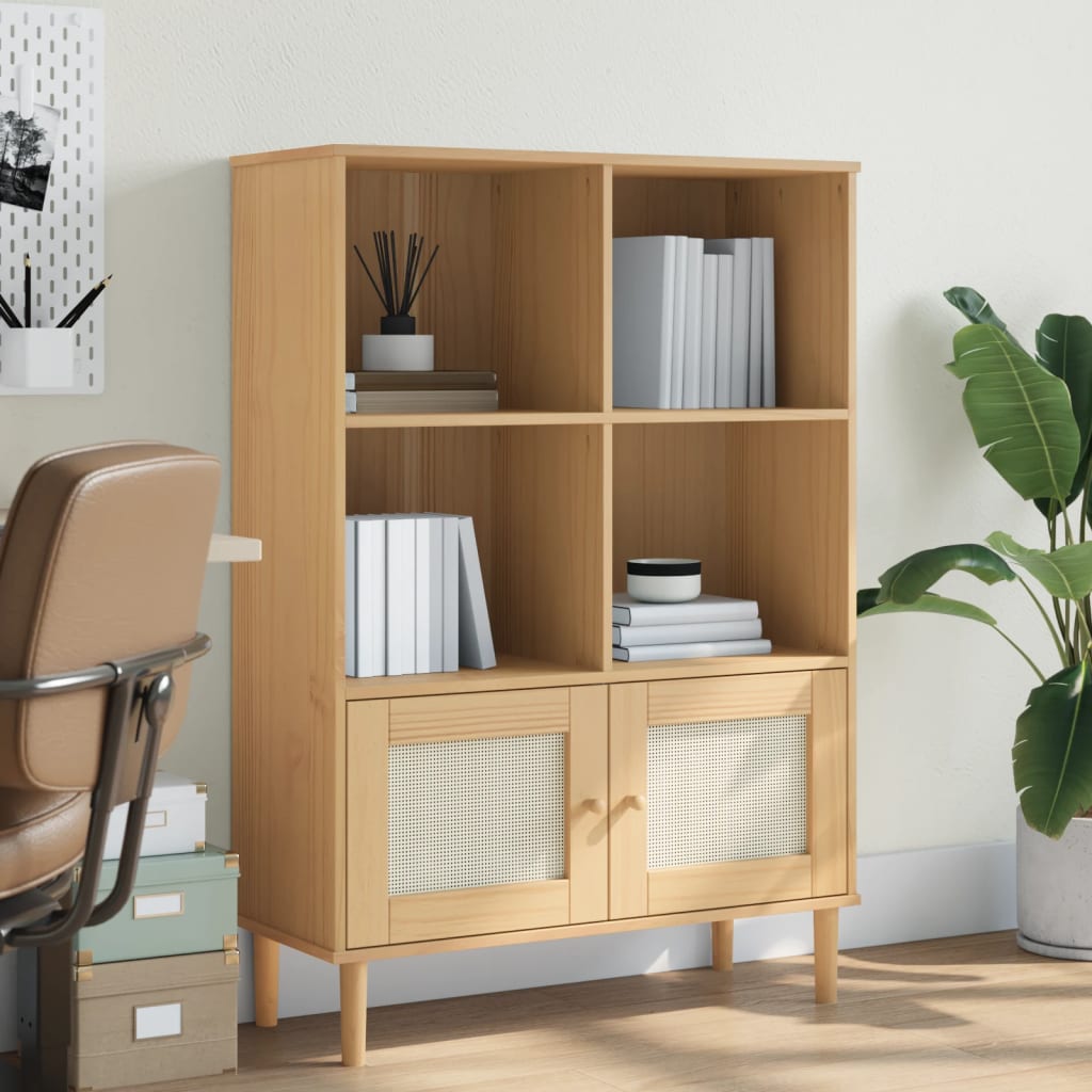 Boekenkast SENJA rattan-look 90x35x130 cm grenenhout