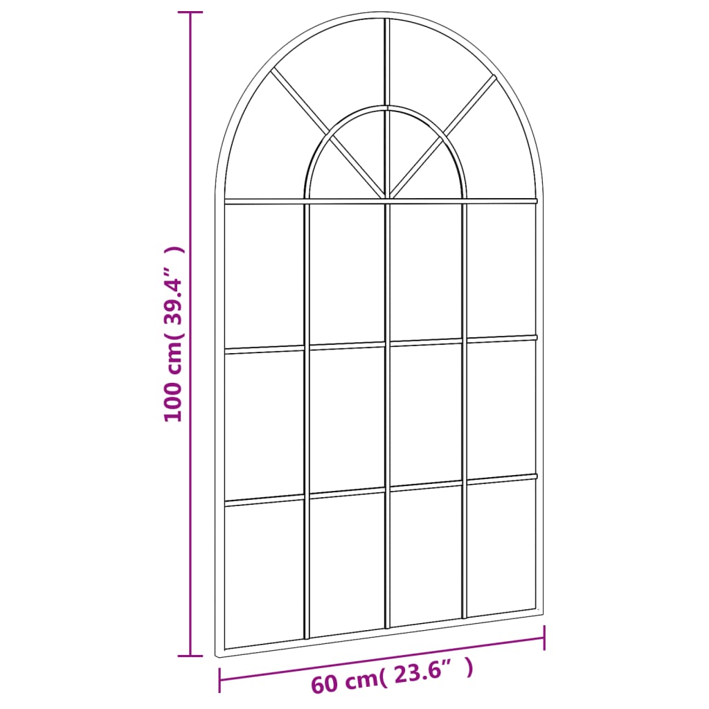 Wandspiegel boog 30x60 cm ijzer zwart