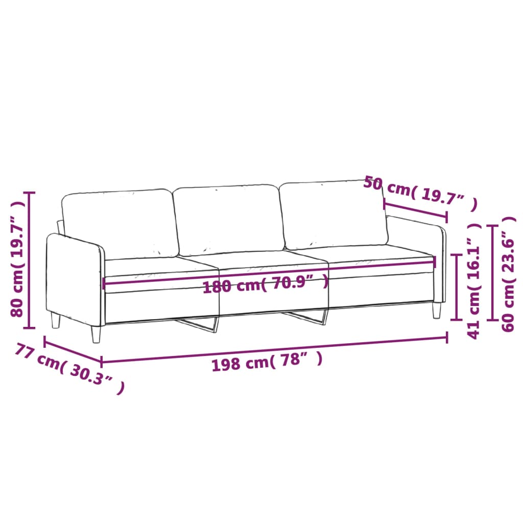 Driezitsbank 180 cm stof