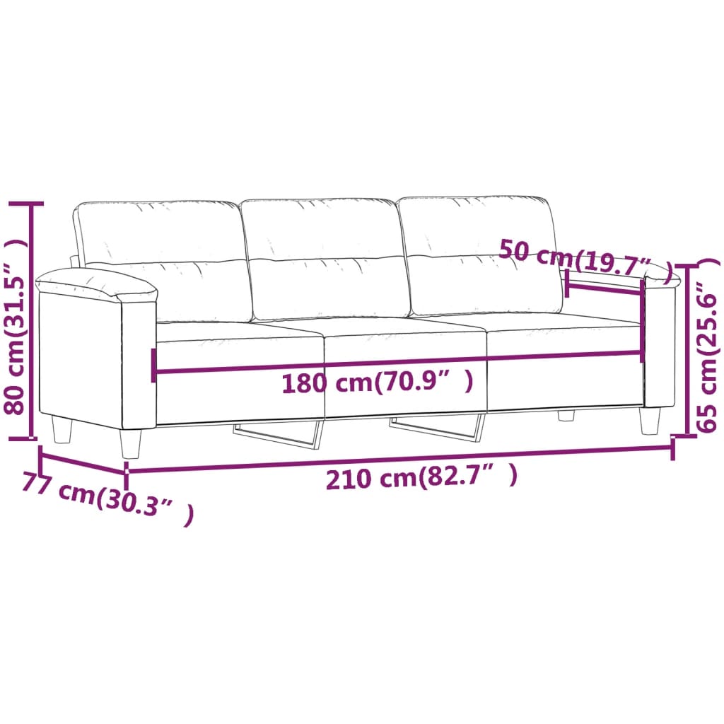 Driezitsbank 180 cm microvezelstof