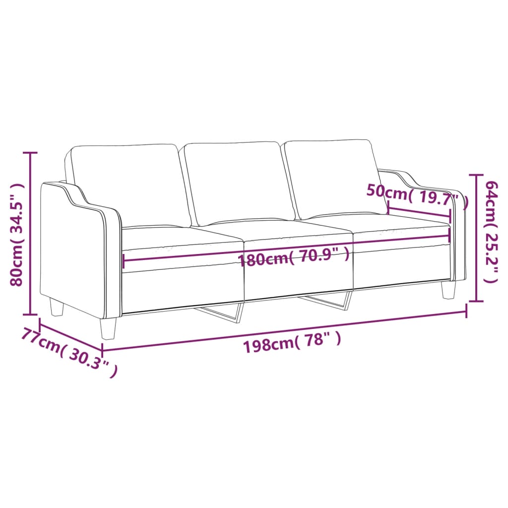 Driezitsbank 180 cm stof crèmekleurig