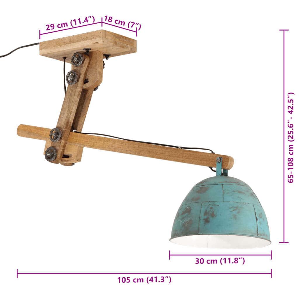 Plafondlamp 25 W E27 105x30x65-108 cm vintage zilverkleurig