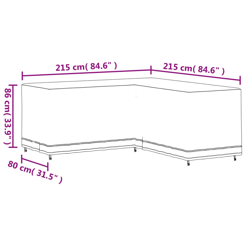 Tuinmeubelhoes L-vormig 420D 215x215x80 cm oxford zwart