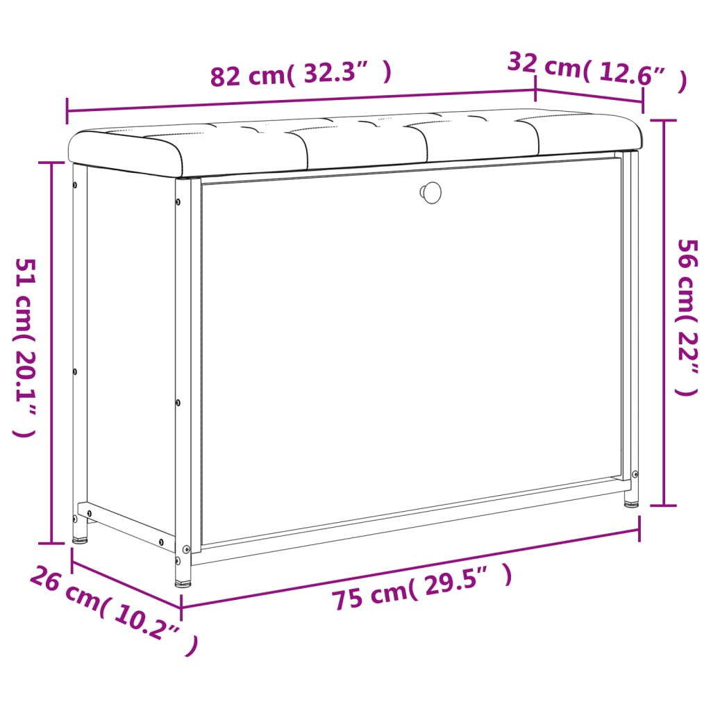 Schoenenbankje met klaplade 102x32x56 cm